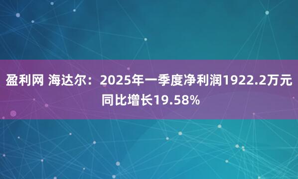 盈利网 海达尔：2025年一季度净利润1922.2万元 同比增长19.58%