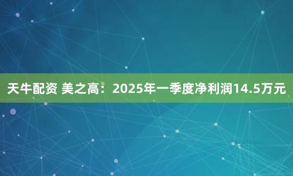 天牛配资 美之高：2025年一季度净利润14.5万元